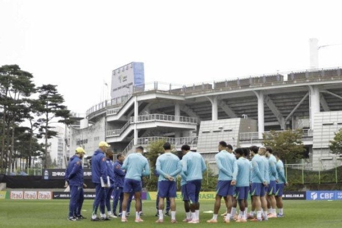 Seleção com os 26 jogadores em Seul para encarar a Coreia do Sul -  (crédito: Foto: Rafael Ribeiro/CBF)