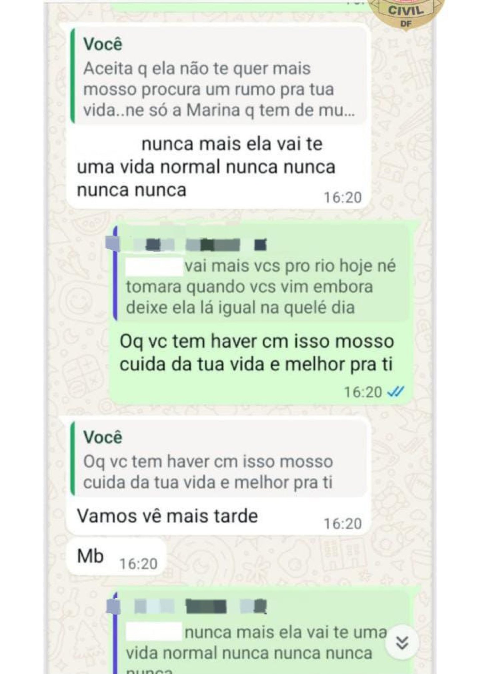 As mensagens obtidas nos autos do processo reforçam a gravidade das ameaças, evidenciando a insistência, audácia e descontrole do agressor