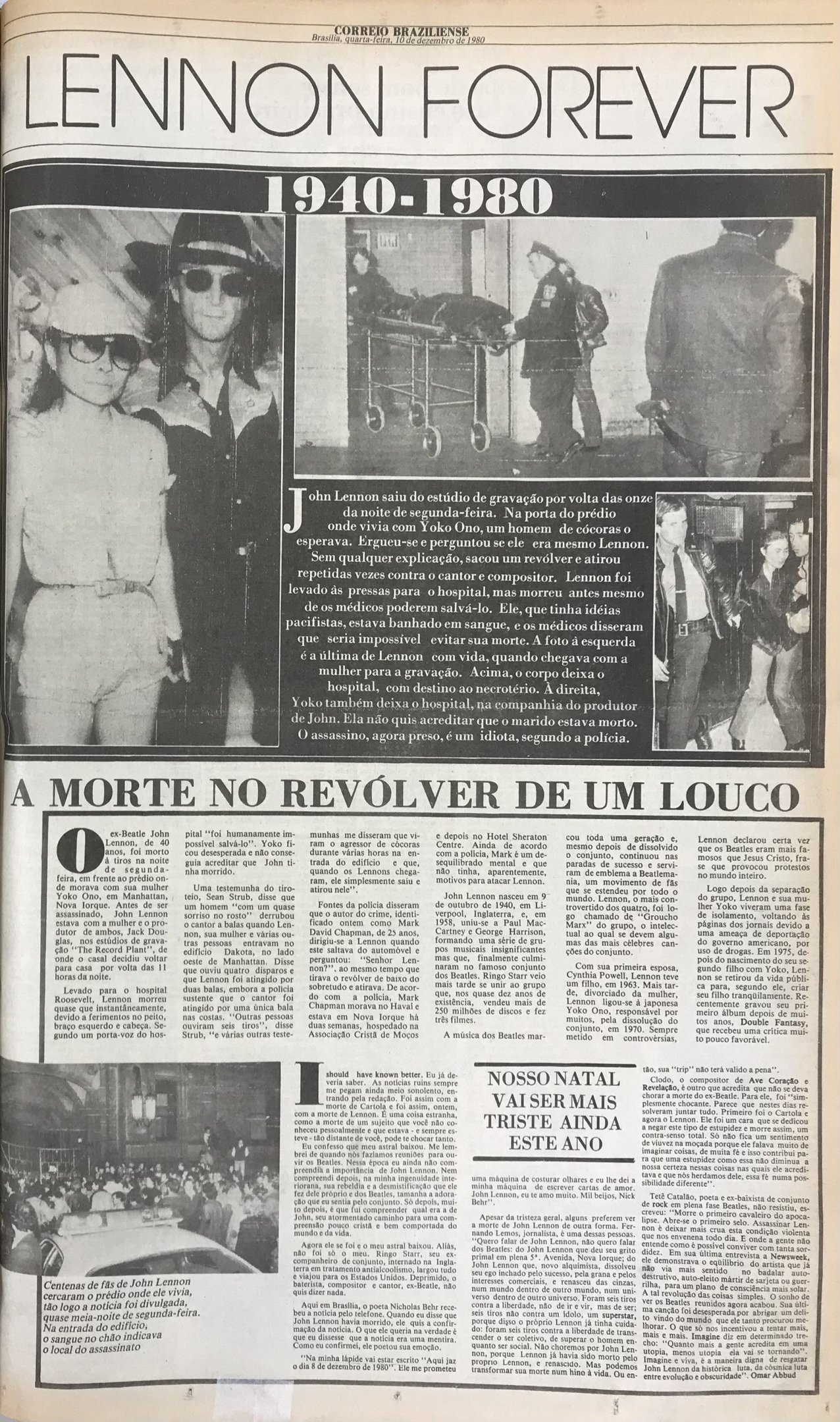  Crédito: Correio Braziliense/Reprodução. Brasil. Brasília - DF. Capa do Segundo Caderno do Correio Braziliense do dia 10 de dezembro de 1980 com notícia da morte de John Lennon.              Caption 
