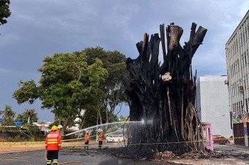 De acordo com o CBMDF, foram utilizados cerca de 15 mil litros de água para conter os pontos quentes, somente nesta segunda-feira
 -  (crédito: Nathália Queiroz )