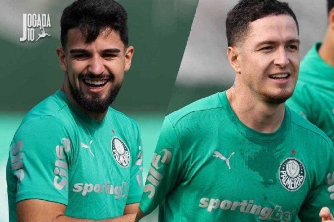 Flaco López e Aníbal Moreno durante treinamento do Palmeiras - (crédito: Foto: Cesar Greco/Palmeiras) Flaco López e Aníbal Moreno durante treinamento do Palmeiras - (crédito: Foto: Cesar Greco/Palmeiras)