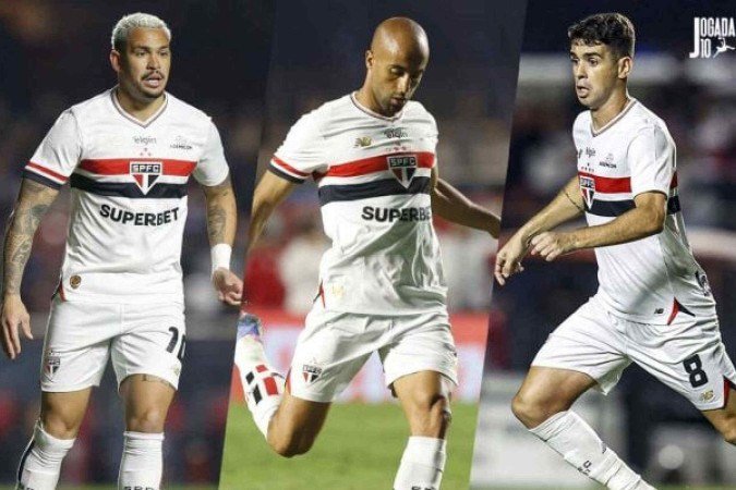 Luciano, Lucas Moura e Oscar são pilares do São Paulo -  (crédito: Fotos: Rubens Chiri, Paulo Pinto e Miguel Schincariol/Saopaulofc)