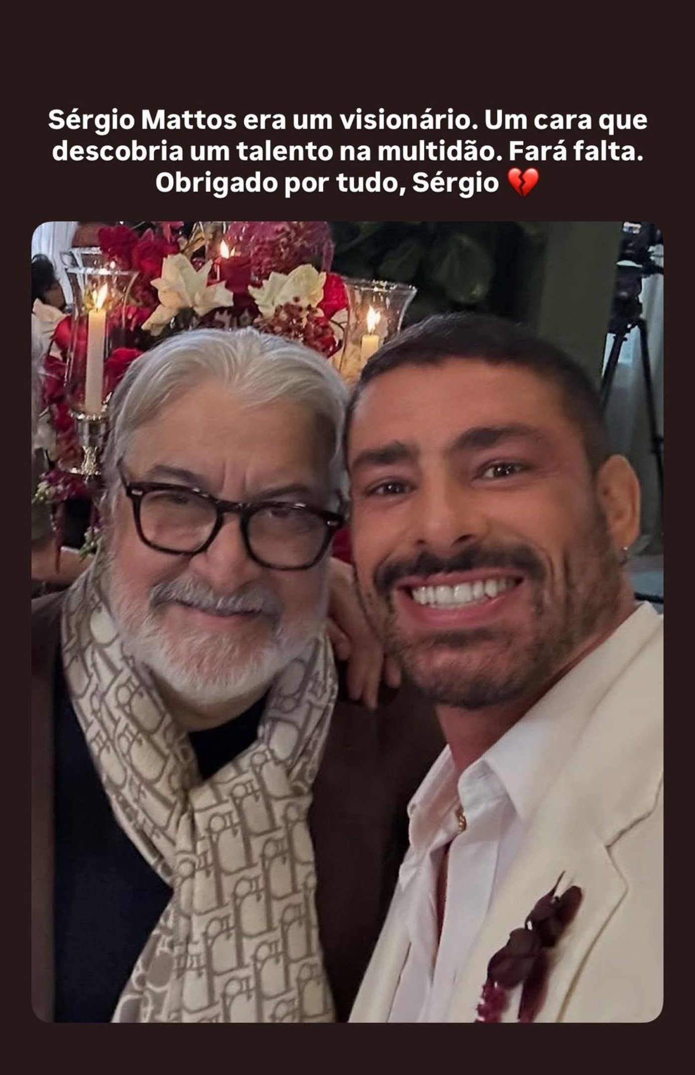 O ator Cau&atilde; Reymond prestou uma homenagem ao amigo S&eacute;rgio Mattos no Instagram