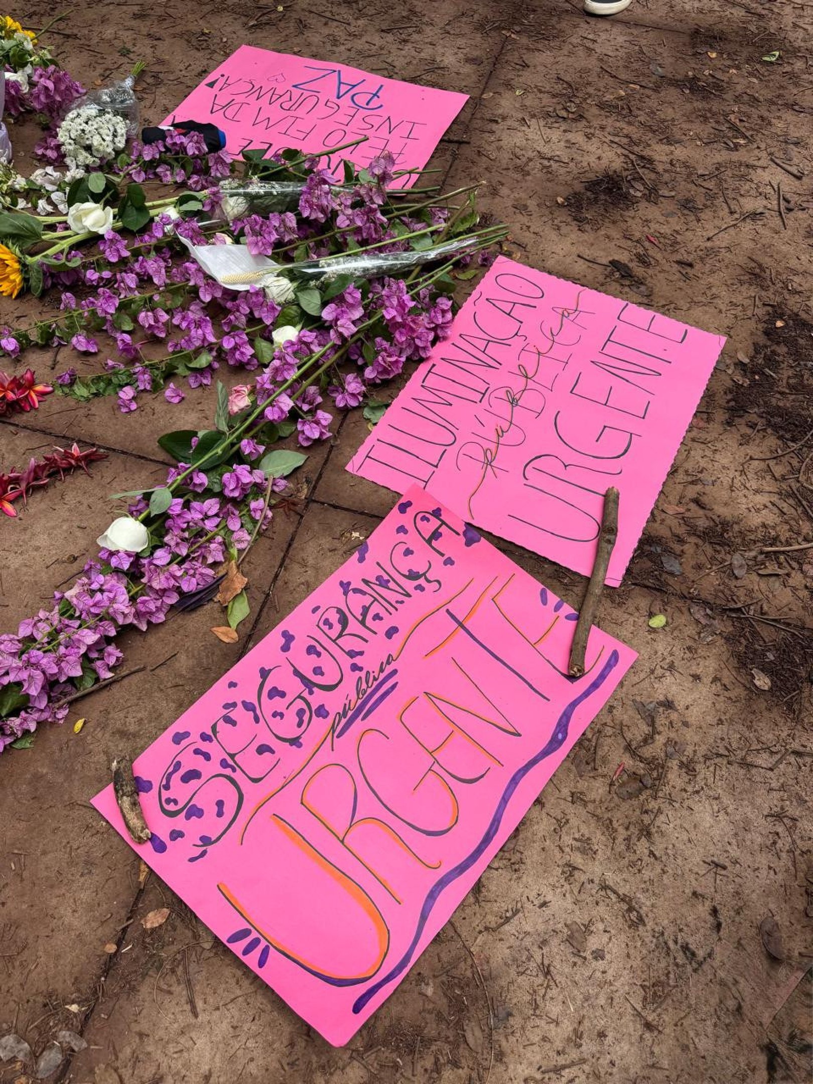 Cartazes de protesto foram deixados no parque 
