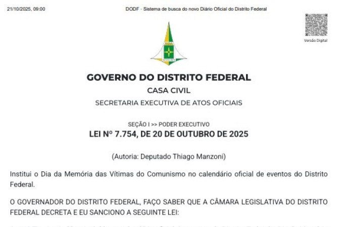 Lei sancionada estabelece a data de 4 de junho  -  (crédito: Reprodução)