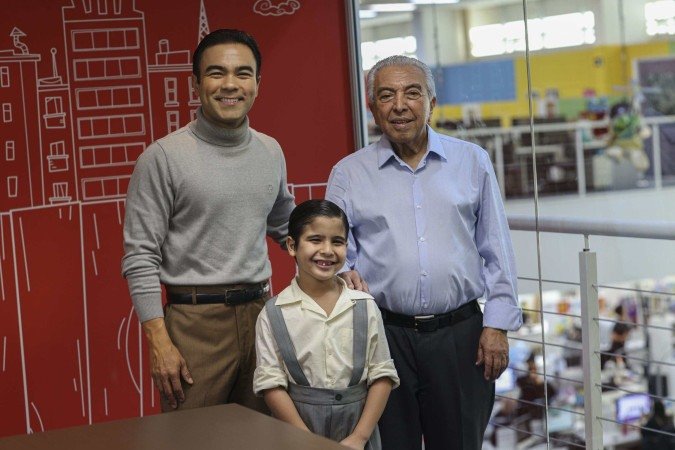 Mauro Sousa, Diego Laumar e Mauricio de Sousa nos bastidores do filme -  (crédito: Vantoen Pereira Jr.)