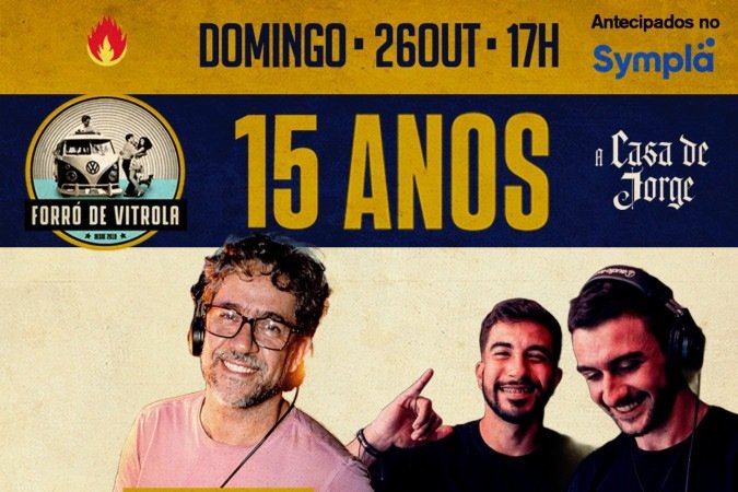 Forró de Vitrola celebra 15 anos com baile neste domingo (26/10)
- (crédito: Divulgação) Forró de Vitrola celebra 15 anos com baile neste domingo (26/10)
- (crédito: Divulgação)
