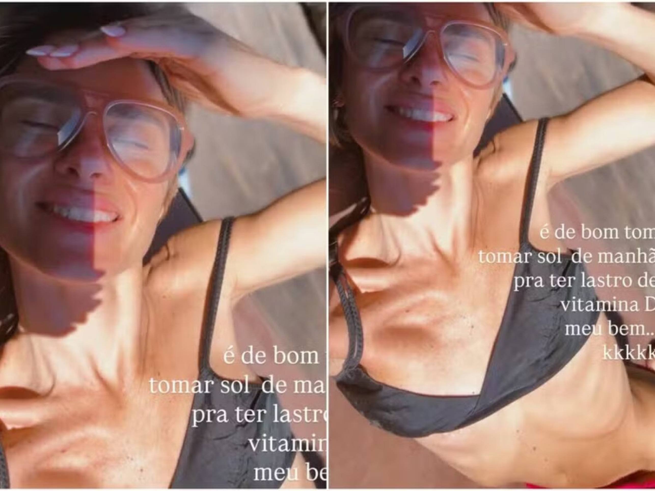 De biquini, Carolina Dieckmmann brinca ao tomar sol: 'É de bom' -  (crédito: Observatorio dos Famosos)