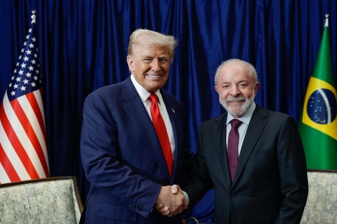 Trump e Lula durante reunião sobre o tarifaço em outubro  -  (crédito: Ricardo Stuckert / PR)