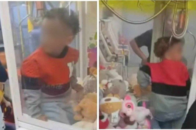 Menino ficou preso em máquina de pelúcias no Rio - (crédito: Reprodução ) Menino ficou preso em máquina de pelúcias no Rio - (crédito: Reprodução )