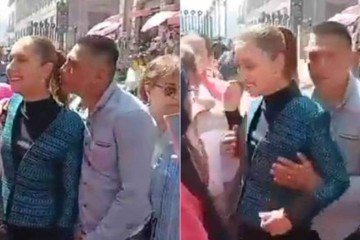 A presidente do México, Claudia Sheinbaum, foi vítima de assédio sexual em via pública, nesta terça-feira (4/11), enquanto participava de uma caminhada no centro histórico da Cidade do México. -  (crédito: Reprodução/Redes Sociais)