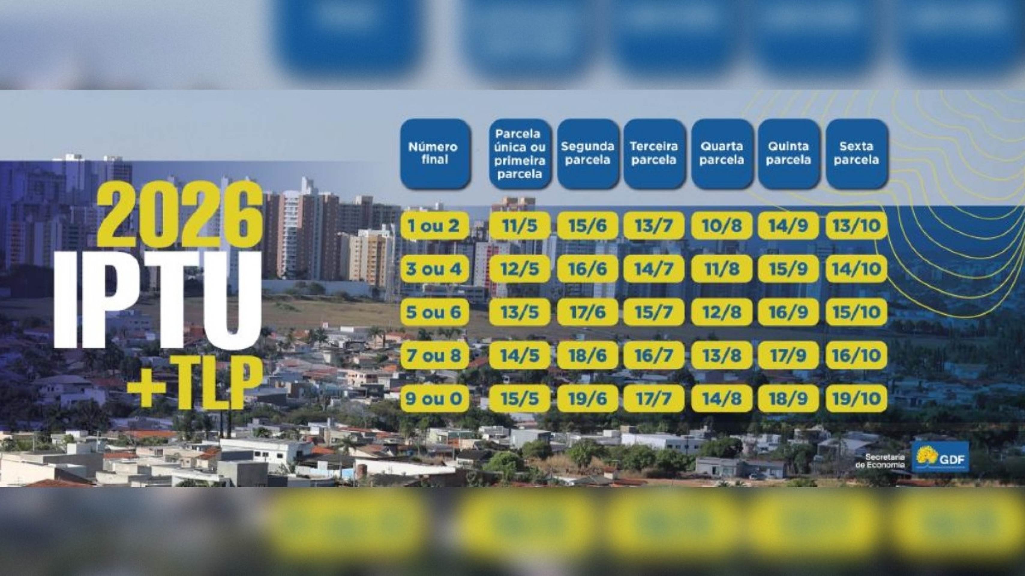 GDF define calendário de pagamento do IPTU e da TLP; confira