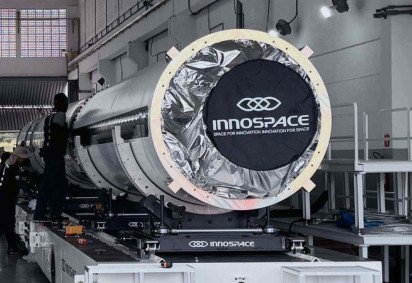 O foguete Hanbit-Nano, trazido para o Brasil pela empresa sul-coreana, vai pôr em órbita cinco satélites  -  (crédito:  Divulgação/INNOSPACE) -O foguete Hanbit-Nano, trazido para o Brasil pela empresa sul-coreana, vai pôr em órbita cinco satélites  -  (crédito:  Divulgação/INNOSPACE)