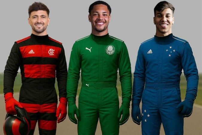 Arrascaeta, Vitor Roque e Kaio Jorge: os pilotos responsáveis por guiar os carros de Flamengo, Palmeiras e Cruzeiro em busca do título nacional - (crédito: IA com fotos de Divulgação) Arrascaeta, Vitor Roque e Kaio Jorge: os pilotos responsáveis por guiar os carros de Flamengo, Palmeiras e Cruzeiro em busca do título nacional - (crédito: IA com fotos de Divulgação)