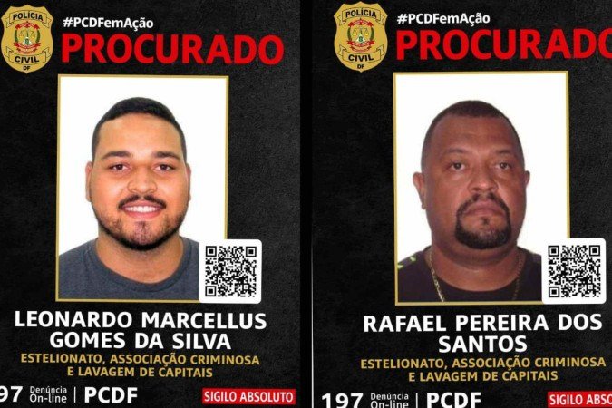 Polícia pede informações: Dois integrantes estão foragidos -  (crédito: PCDF/Divulgação)