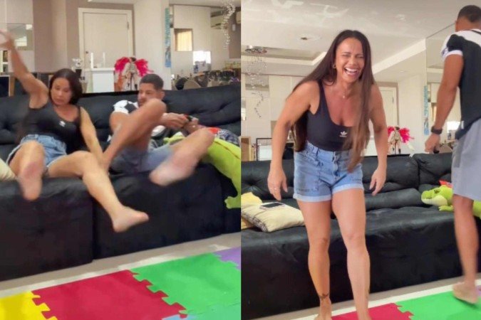 Viviane Araújo prega susto no marido e cai na gargalhada com reação - (crédito: Reprodução/Instagram) Viviane Araújo prega susto no marido e cai na gargalhada com reação - (crédito: Reprodução/Instagram)
