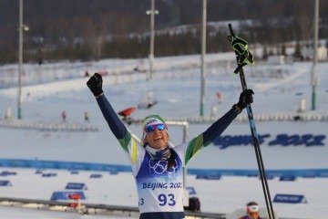 A alegria de Duda, aos 17 anos, na primeira participação em edição adulta da Olimpíada de Inverno, em 2022 -  (crédito: Alexandre Castello Branco/COB)