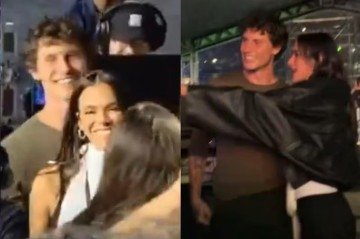O cantor canadense Shawn Mendes e a atriz brasileira Bruna Marquezine no show da Dua Lipa em São Paulo em 15 de novembro de 2025 -  (crédito: Reprodução/Redes Sociais)
