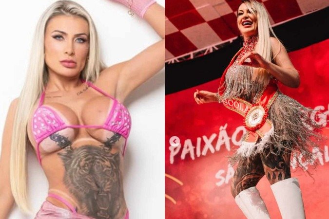 Andressa Urach vira alvo de piadas ao se jogar no samba em noite de coroação -  (crédito: Reprodução/Instagram (@luanroberto_))