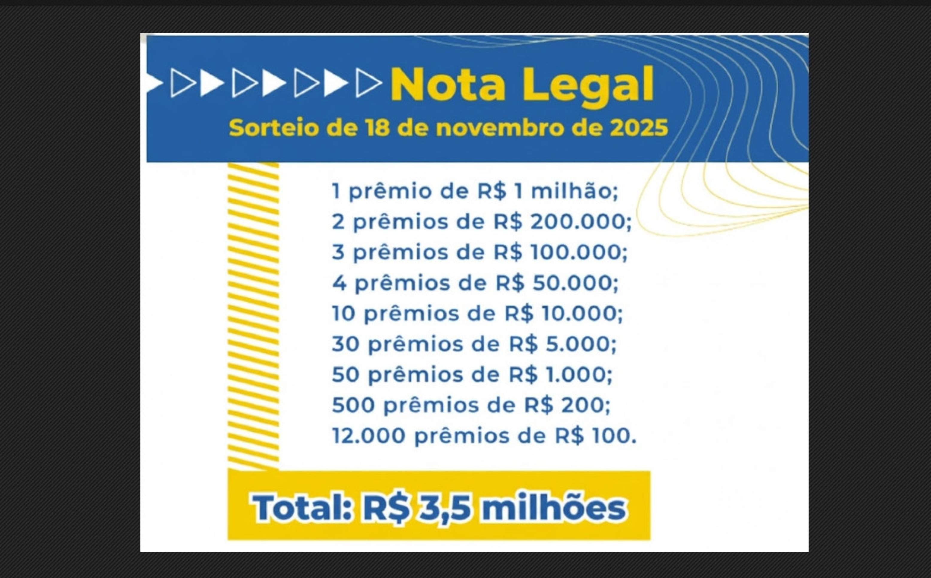 Cada nota fiscal garante um bilhete, respeitado o limite de 200 por m&ecirc;s. A base do sorteio &eacute; o concurso da Loteria Federal do &uacute;ltimo dia 14