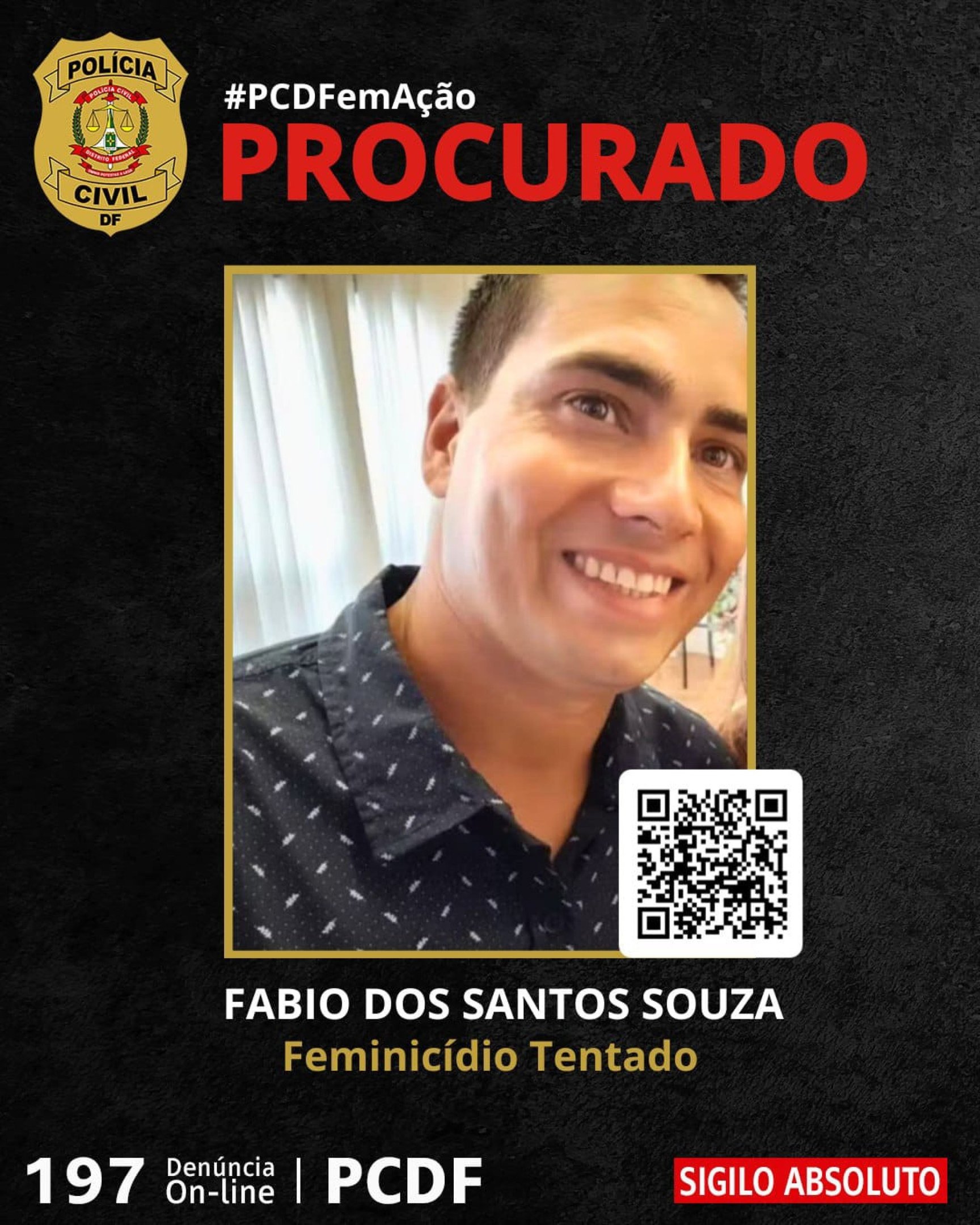 Fábio dos Santos Souza está foragido após tentar matar a ex jogando o carro em um barranco