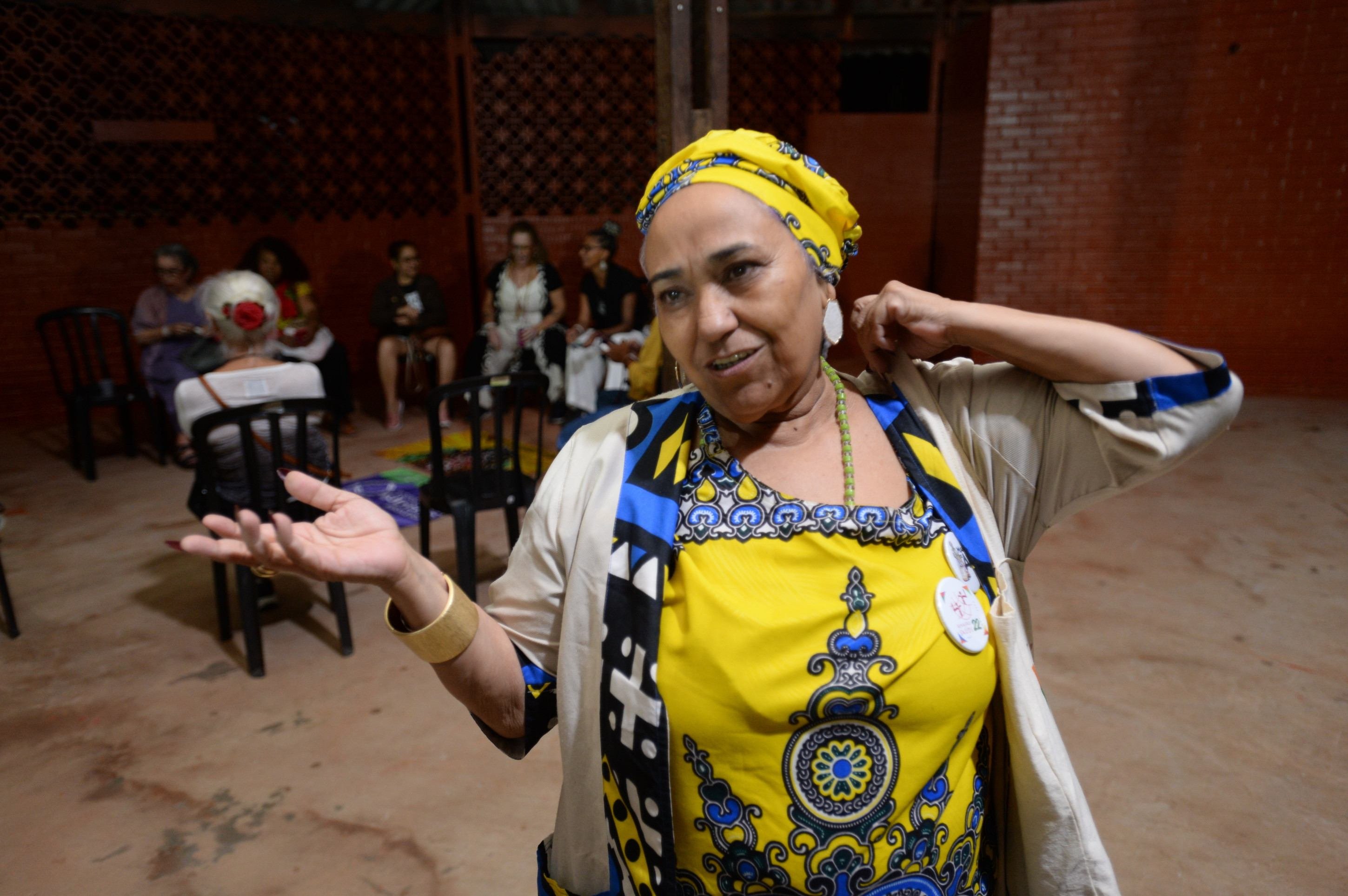  24/11/2025. Cr&eacute;dito: Minervino J&uacute;nior/CB/D.A Press. Brasil.  Brasilia - DF. Marcha das mulheres negras, chegada delas no parque de exposi&ccedil;&atilde;o da Granja do Torto. Yal&uacute;cia de Oxum