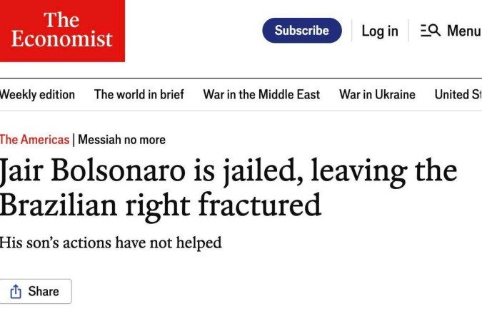 Sem líder claro, direita está dividida após prisão de Bolsonaro, diz Economist -  (crédito: BBC Geral)