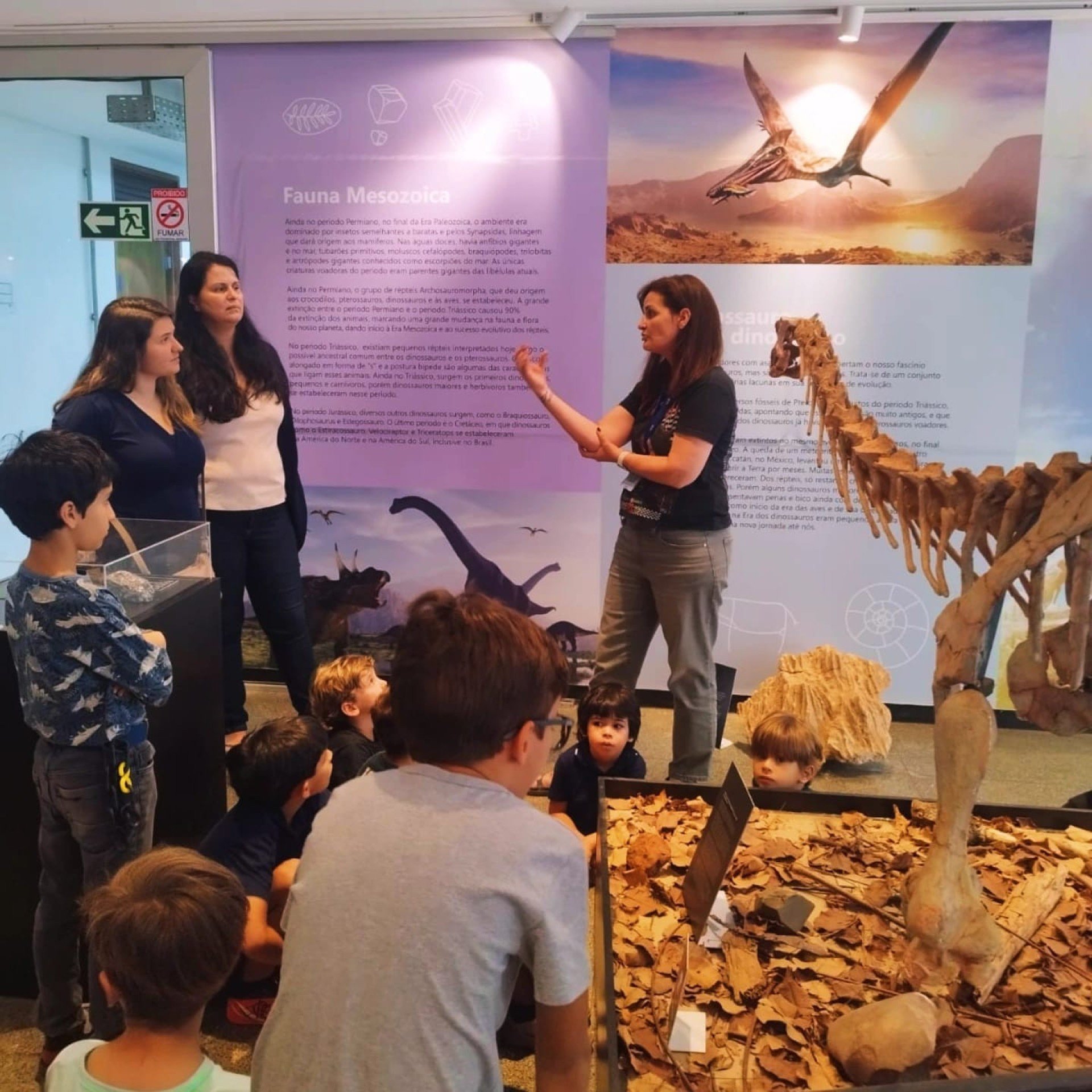  A pesquisadora (C) conversa com grupo de visitantes do museu: divulgação científica 