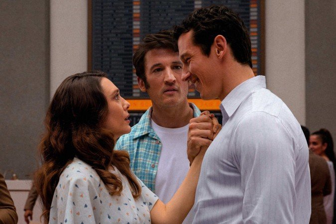 Elizabeth Olsen, Miles Teller e Callum Turner em Eternidade - (crédito: Divulgação / A24) Elizabeth Olsen, Miles Teller e Callum Turner em Eternidade - (crédito: Divulgação / A24)