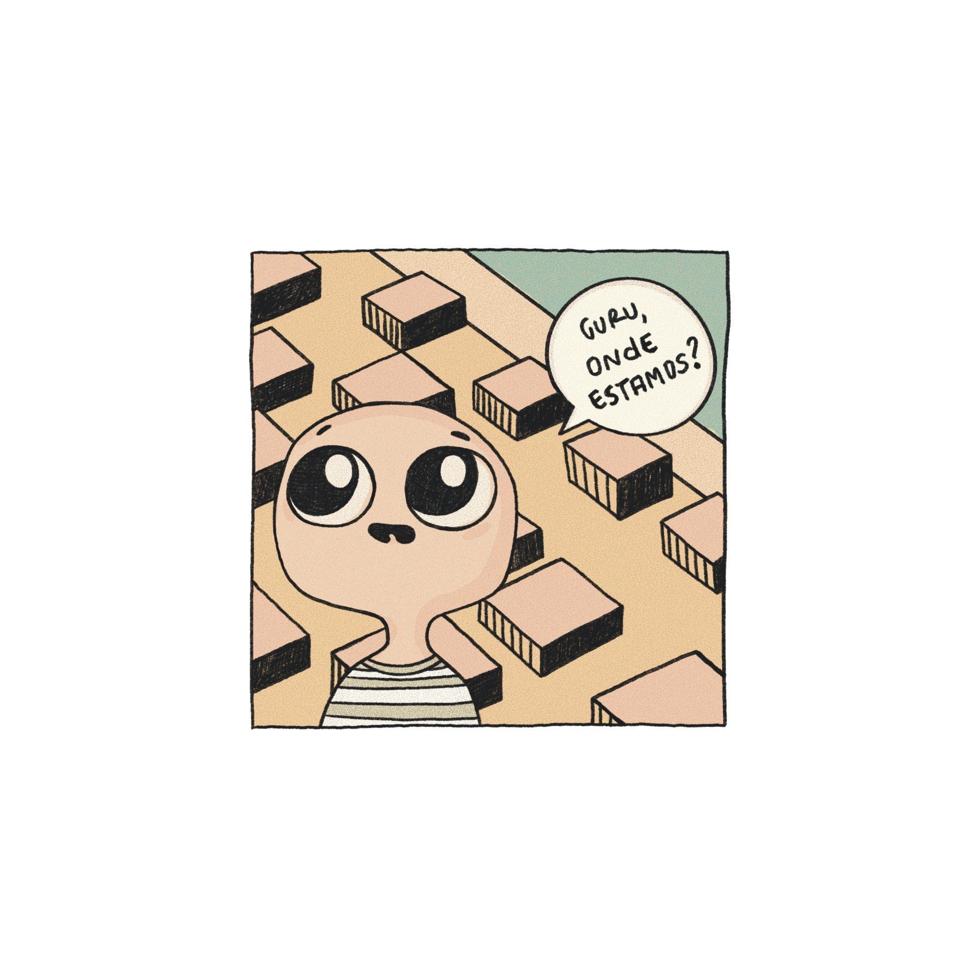 Trechos do livro Tranquilo, mas agiliza, livro de Pedro Sangeon com as tirinhas do Gurulino