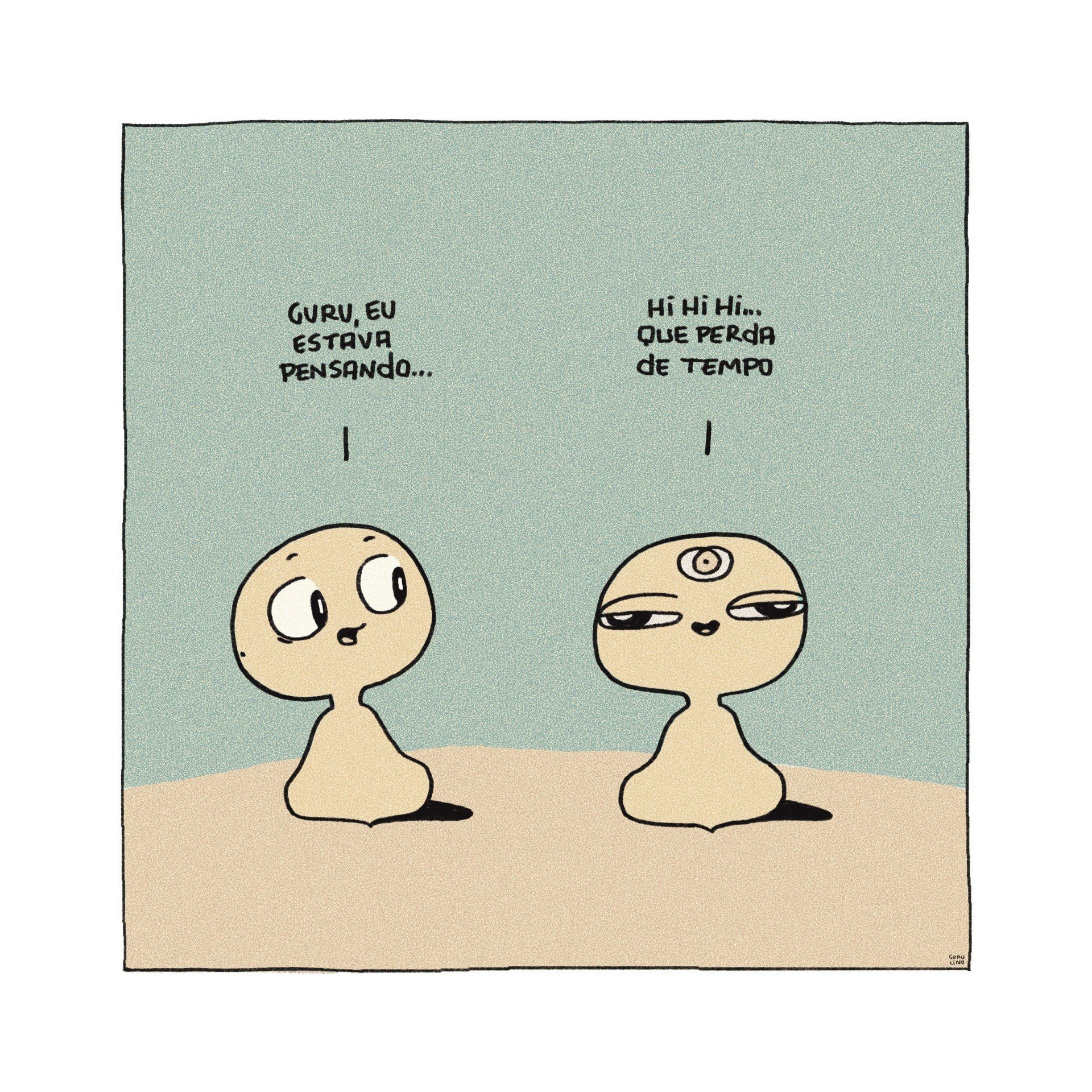 Trechos do livro Tranquilo, mas agiliza, livro de Pedro Sangeon com as tirinhas do Gurulino