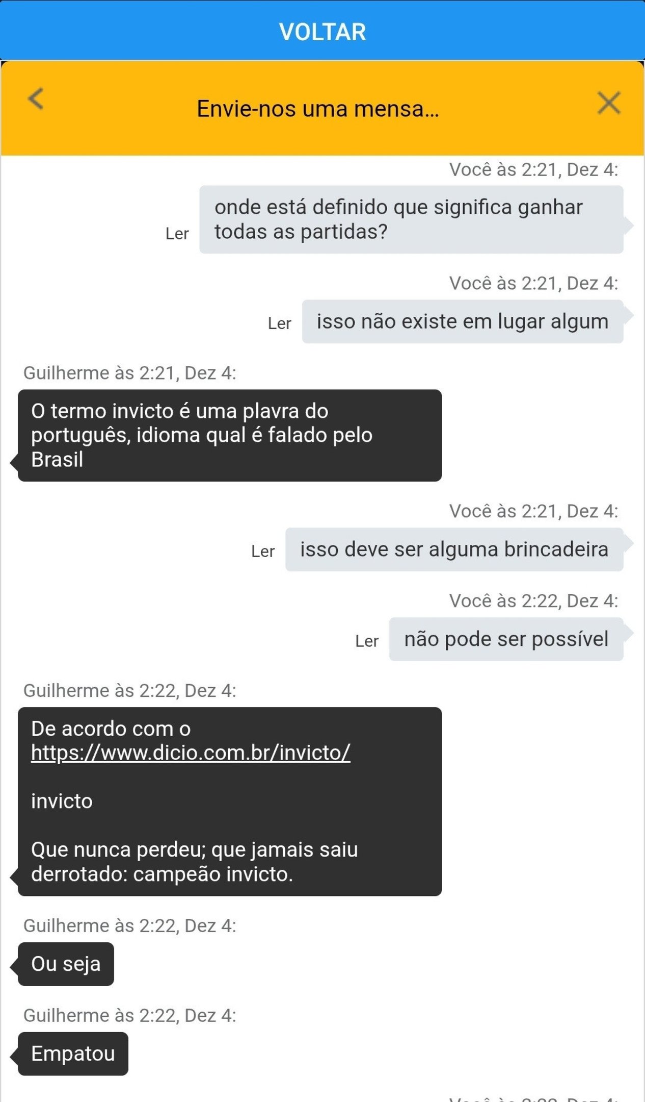 Prints que circularam nas redes de conversa entre usuário e atendente 