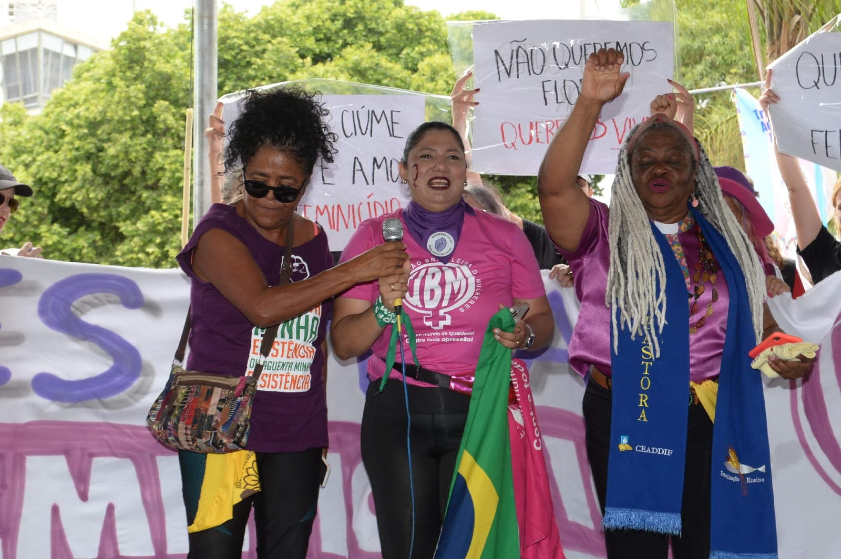 Movimento Mulheres Vivas reuniu grupos independentes na Feira da Torre de TV, neste domingo (7/12), em protesto ao feminicídio