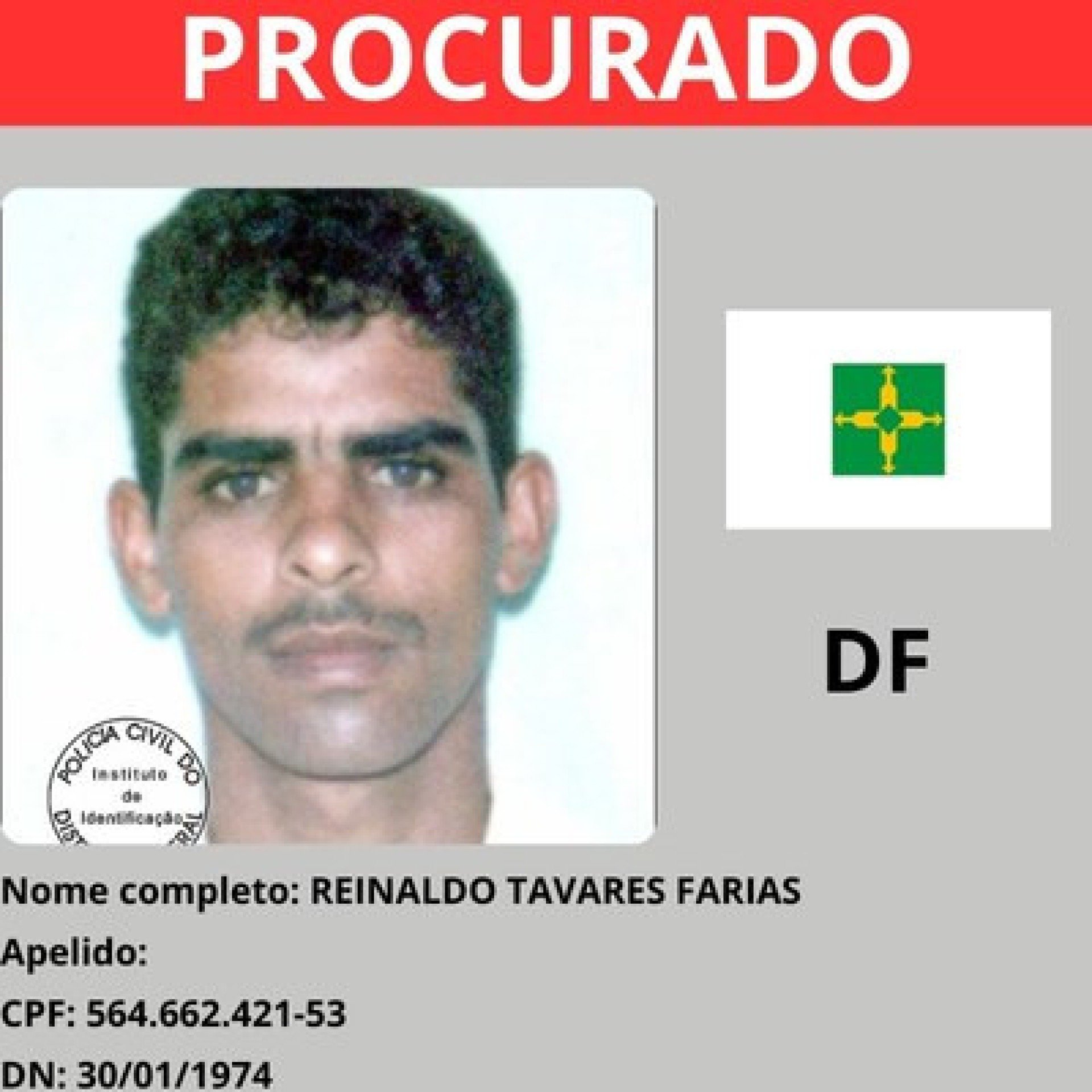 Reinaldo Tavares Farias (51 anos) — lista dos foragidos mais procurados do país