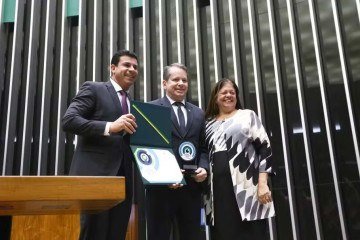 Prêmio foi entregue pela Câmara ao presidente do COB, Marco Antonio La Porta -  (crédito: Vinicius Loures/Câmara dos Deputados)