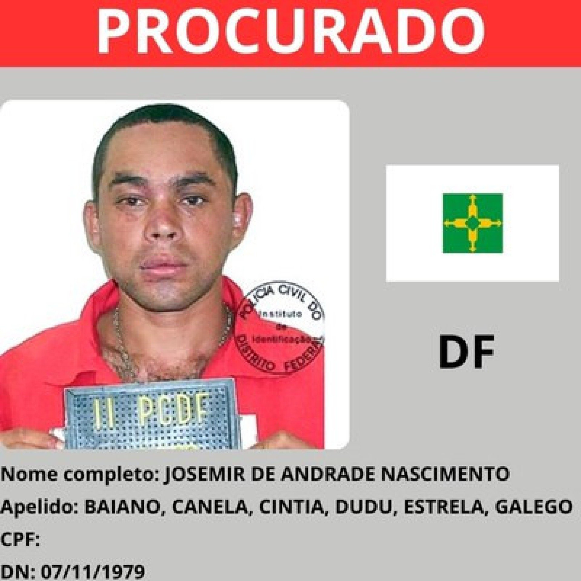 Josemir de Andrade Nascimento (46 anos) - lista dos foragidos mais procurados do país