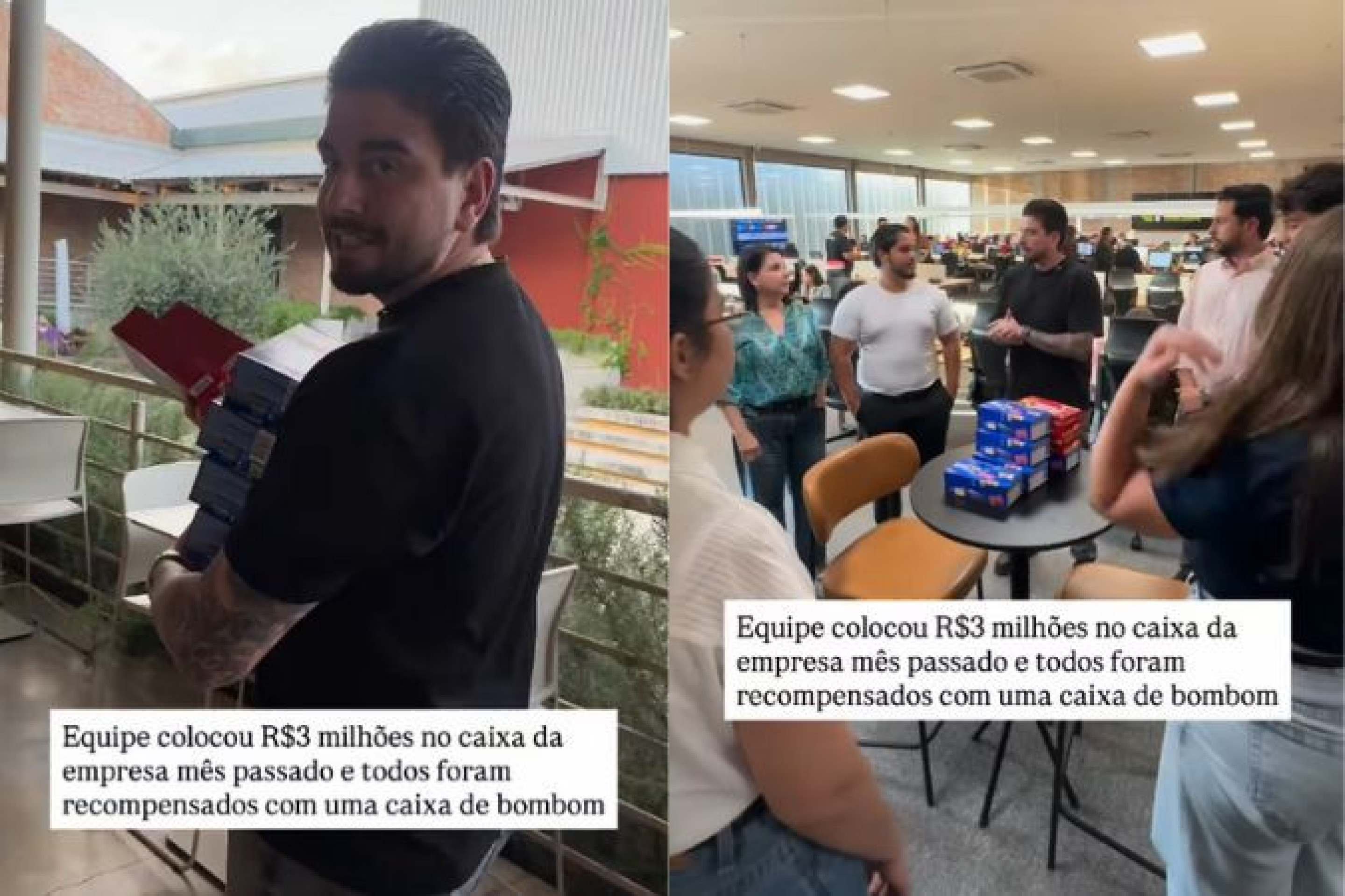 Empresa bate meta e chefe dá caixa de bombom com 