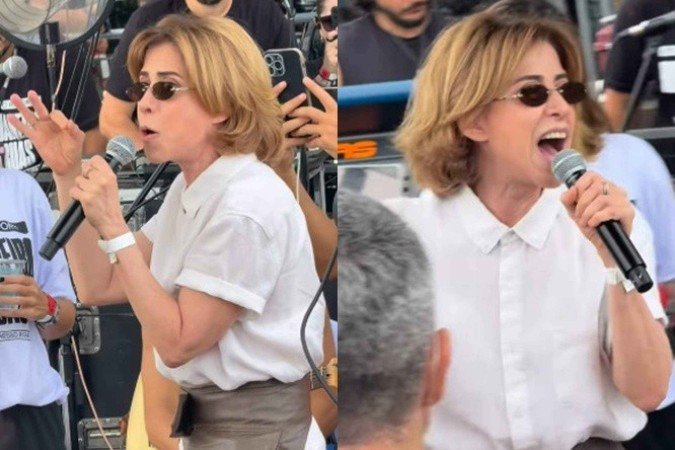 Fernanda Torres levou o lema de 'Ainda Estou Aqui' ao protesto liderado por Caetano Veloso - (crédito: Reprodução / Instagram ) Fernanda Torres levou o lema de 'Ainda Estou Aqui' ao protesto liderado por Caetano Veloso - (crédito: Reprodução / Instagram )