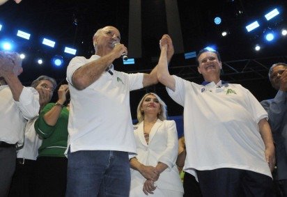  Ato de filiação de José Roberto Arruda ao PSD, ao lado do presidente do partido, Gilberto Kassab -  (crédito:  Marcelo Ferreira/CB/D.A Press)