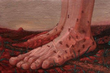 Ancestralidade e território são alguns dos temas presentes em telas como 
Encruzilhei com a linha do desejo do outro, de Enthony Souza