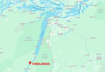 À beira do Rio Tapajós, no coração do Pará, situa-se Fordlândia, uma cidade fantasma fruto do sonho megalomaníaco de Henry Ford, o da marca de carros. Ao buscar transplantar o estilo de vida americano para a selva, a cidade foi criada em 1928 para ser a “Detroit da Amazônia”.
 -  (crédito: google maps) -À beira do Rio Tapajós, no coração do Pará, situa-se Fordlândia, uma cidade fantasma fruto do sonho megalomaníaco de Henry Ford, o da marca de carros. Ao buscar transplantar o estilo de vida americano para a selva, a cidade foi criada em 1928 para ser a “Detroit da Amazônia”.
 -  (crédito: google maps)