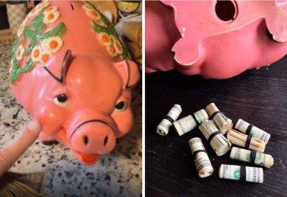 Cofrinho comprado em brehó tinha quase R$ 10 mil -  (crédito: Reprodução / TikTok) -Cofrinho comprado em brehó tinha quase R$ 10 mil -  (crédito: Reprodução / TikTok)