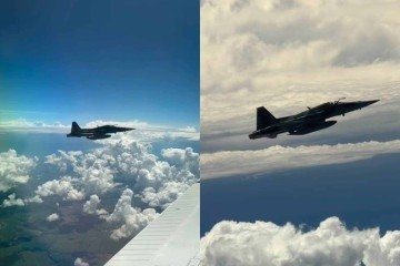 Passageira registra aproximação inesperada de caça da FAB em pleno voo -  (crédito: Reprodução / Instagram / @drastephanie.rizk)