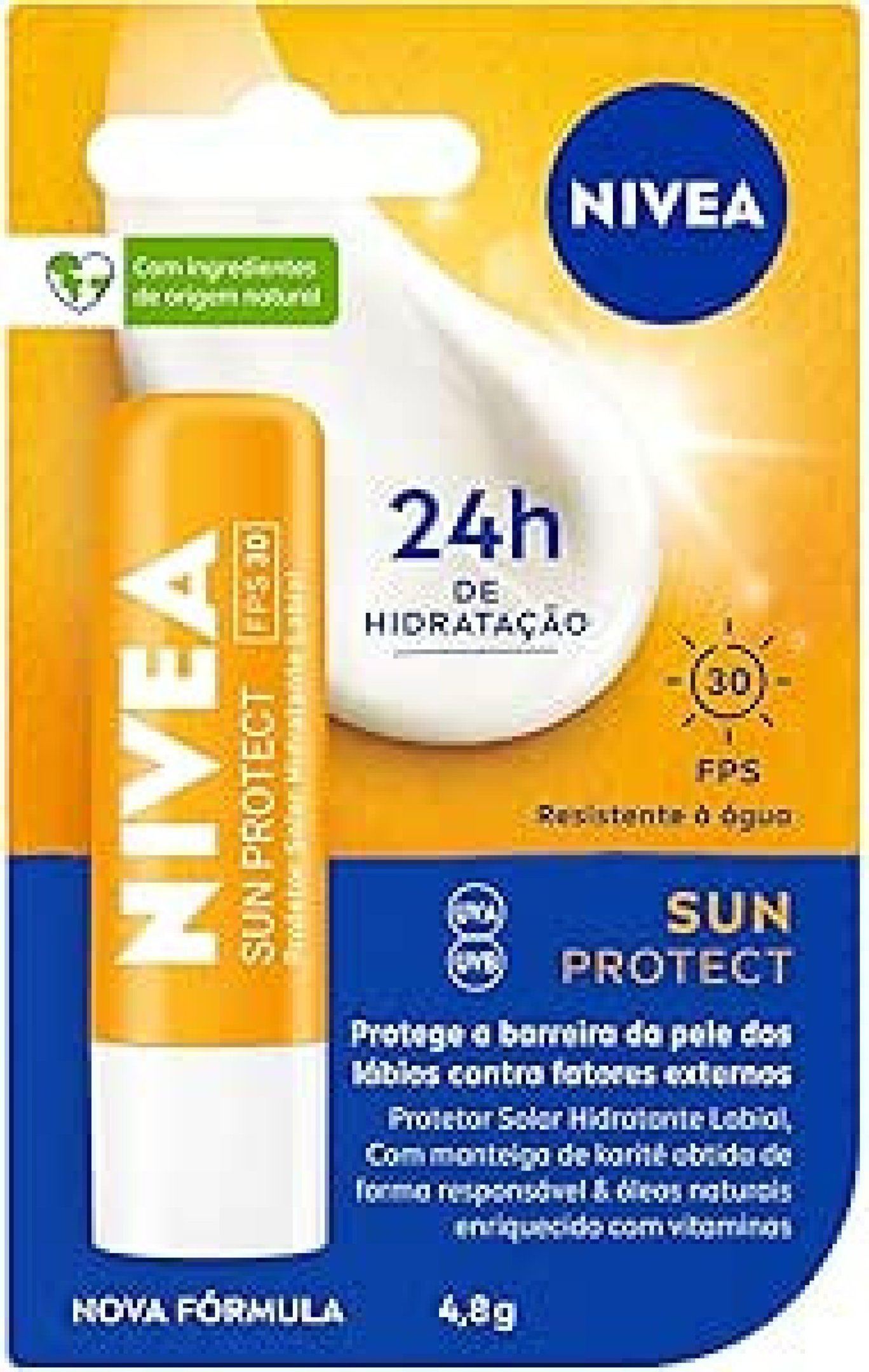 NIVEA Protetor Solar Hidratante Labial Sun Protect FPS 30 4,8 g  (R$ 19,90)