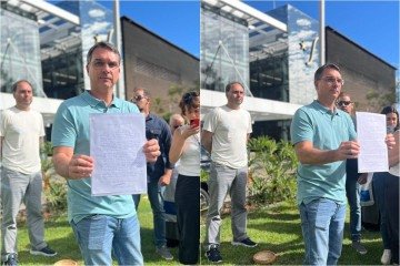 Segundo Flávio Bolsonaro, a carta teria sido escrita pelo ex-presidente no dia 23, quando ainda se encontrava nas dependências da Polícia Federal - (crédito: Fernanda Strickland/CB/D.A Press) Segundo Flávio Bolsonaro, a carta teria sido escrita pelo ex-presidente no dia 23, quando ainda se encontrava nas dependências da Polícia Federal - (crédito: Fernanda Strickland/CB/D.A Press)