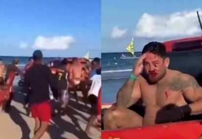 Casal de turistas denunciou a falta de policiamento na praia e a demora dos bombeiros para conter a agressão -  (crédito: Reprodução/X) -Casal de turistas denunciou a falta de policiamento na praia e a demora dos bombeiros para conter a agressão -  (crédito: Reprodução/X)