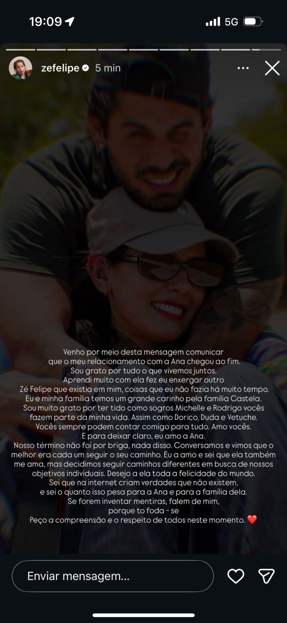 Zé Felipe anuncia término de namoro com Ana Castela 