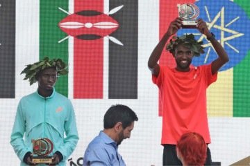 Atleta Muse Gizachew, vencedor da categoria masculina da 100ª Corrida Internacional de São Silvestre -  (crédito: Paulo Pinto/Agência Brasil)