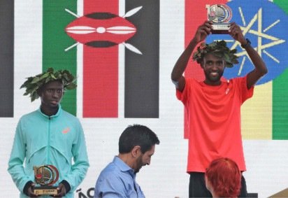 Atleta Muse Gizachew, vencedor da categoria masculina da 100ª Corrida Internacional de São Silvestre -  (crédito: Paulo Pinto/Agência Brasil)
