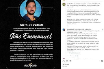 O Colégio onde João lecionava também se solidarizou pela partida do professor